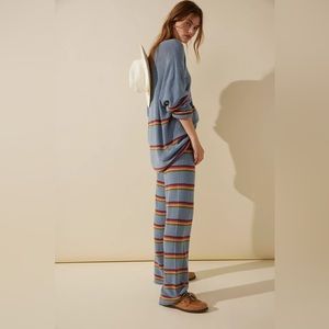 Free People Beach Women's Blue Striped Mariner Sweater Set Top And Bottom Sz M